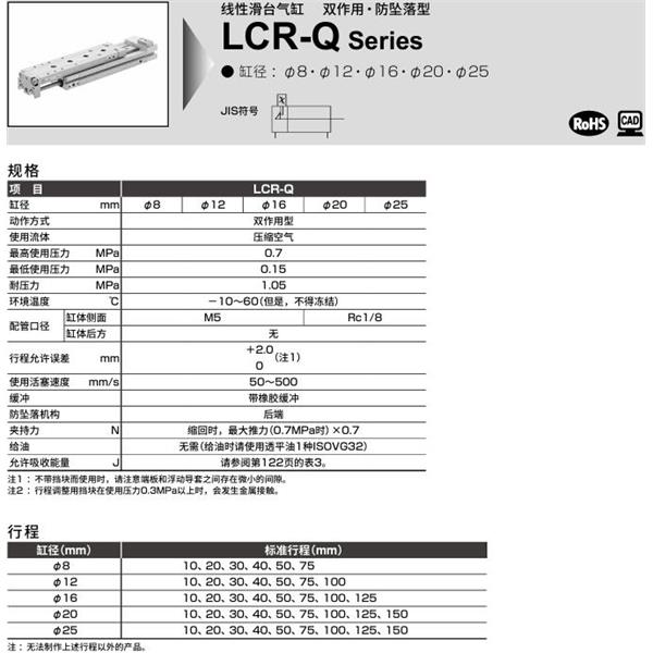 CKD喜開理線性滑臺氣缸LCR-Q-8-20-S202DTBL